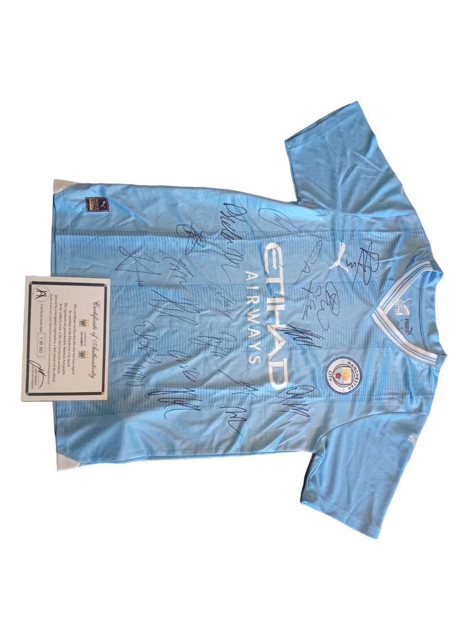 Autographed Football Jersey Manchester City Champions2022-2023 Home Jersey Hand Signed By First Team