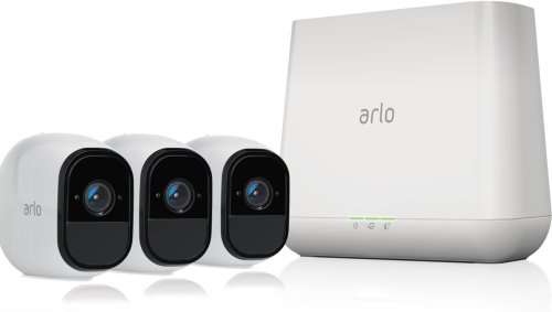 Arlo Pro by NETGEAR Security System with Siren  3 Rechargeable Wire-Free HD Cameras with Audio.
