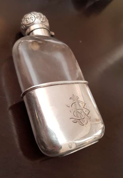 Wow!!! Sir Abe Bailey's bespoke JD&S Silver and Glass Whiskey Flask.