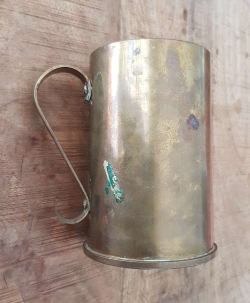 SADF Technical Services Corps bi/m Cap Badge on 90 mm Brass Shell Tankard-Major Norman