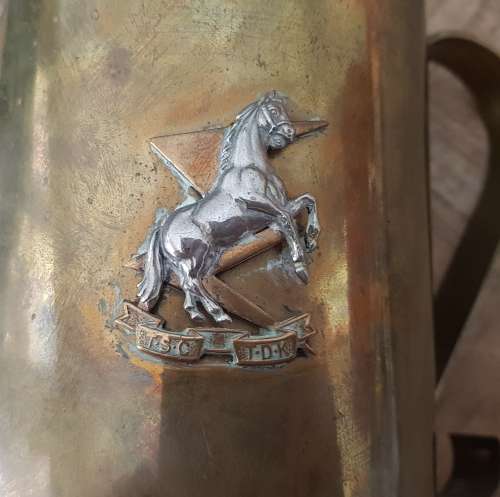 SADF Technical Services Corps bi/m Cap Badge on 90 mm Brass Shell Tankard-Major Norman