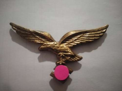 Luftwaffe Brass Pith Helmet Eagle with original three pins-Size 67mm x 30mm