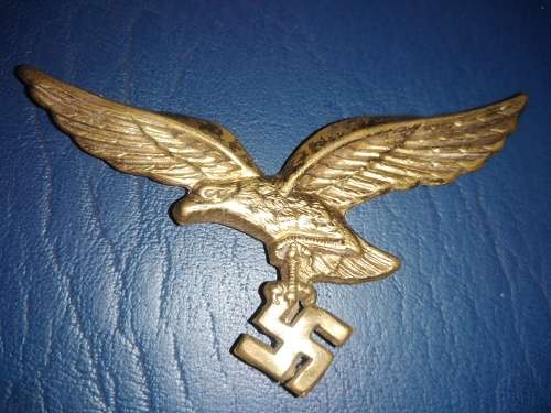 Luftwaffe Brass Pith Helmet Eagle with original three pins-Size 67mm x 30mm