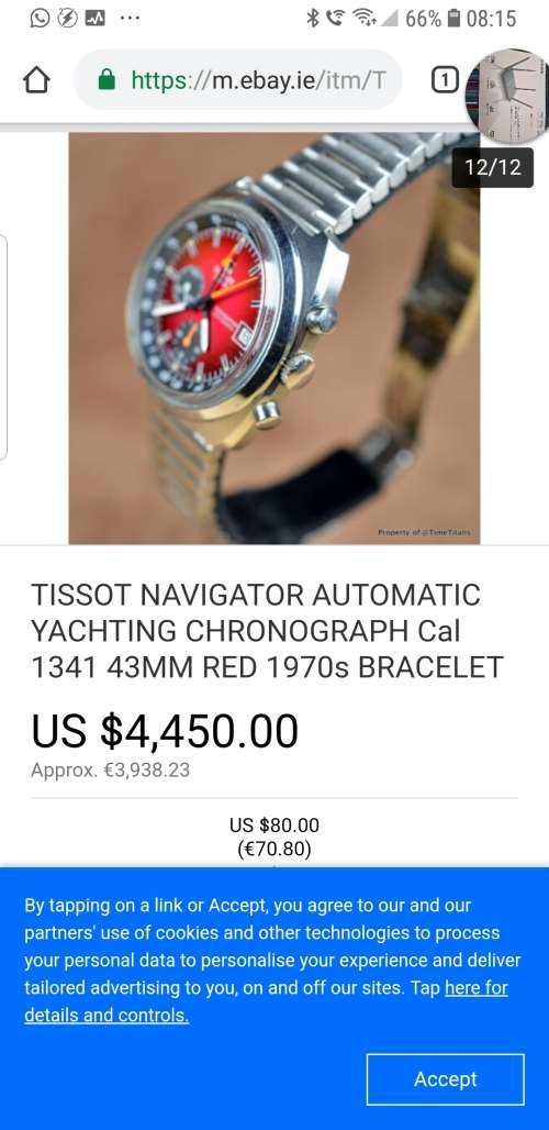 Tissot Navigator Automatic yachting Chronograph 1341 with rare red face