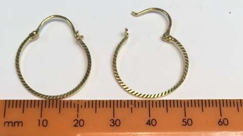 9  carat  Solid Gold  , Large hoops ---- Diamond cut facetted earrings