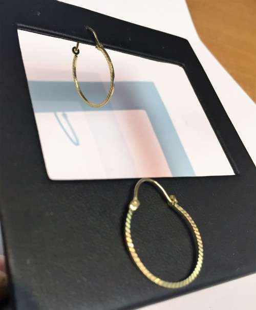 9  carat  Solid Gold  , Large hoops ---- Diamond cut facetted earrings