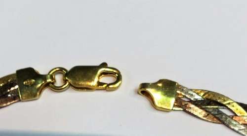 4 colour Gold  ---Sterling Silver Braided Necklace ----  cm 45 long