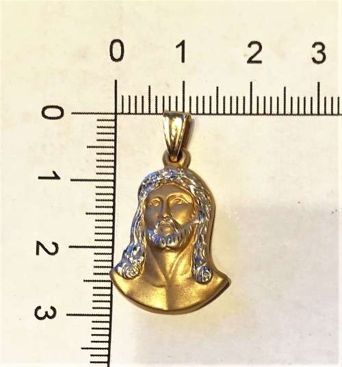 9K- 9 carat gold , Imported  two tone  pendant large  Jesus face  ---  long 30 mm x 18mm wide