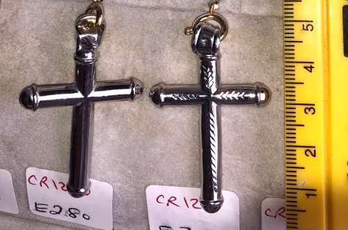 9K solid  9 carat white Gold , Awesome imported xl tubular cross-  50 mm tall