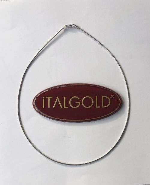 9K- Genuine 9 carat solid, white Gold Necklace , Stiff round omega cm 42 long -