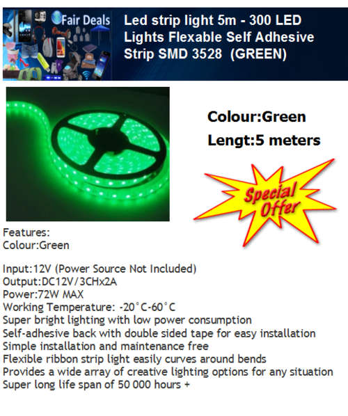 LED 3528 Strip light 5 Meters  GREEN