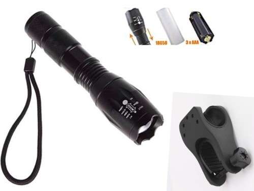 Zoomable LED Flashlight Torch with bicycle clamp great gift
