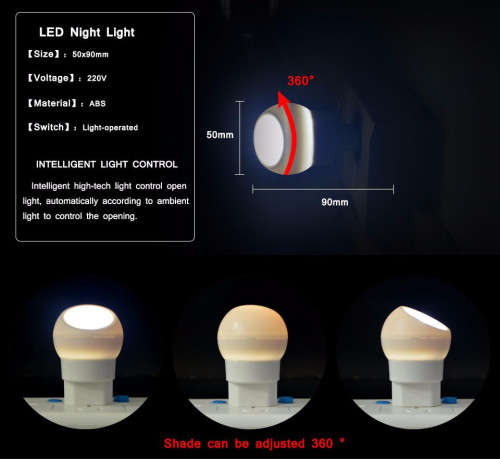 LED Night Light 360 Rotation Plug and Play with Automatic Light Sensor Switch