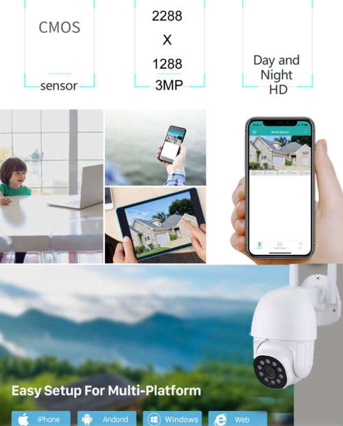 3MP PTZ Wifi Auto Tracking Outdoor Camera with ICSEE App