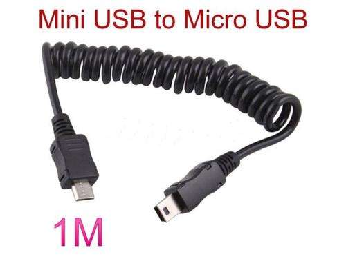 Micro USB B to Mini USB 5 Pin Male Adapter Spiral cable 3FT 1M Spring Coiled