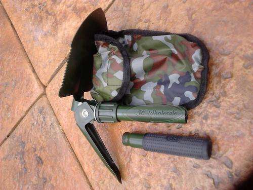 ALL IN ONE COMPACT CAMPING / TRAVEL / MILITARY FOLDING SHOVEL - Spade, Dibble Pick, Saw