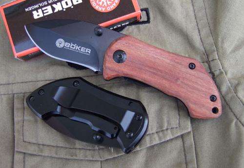 FOLDING KNIFE BOKER DA33 - Stainless Steel Blade - Belt Clip - WOODEN HANDLE Great Gift for Him !!!