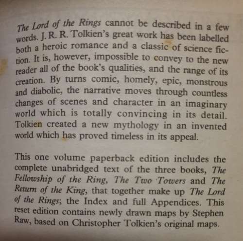 THE LORD OF THE RINGS - TRILOGY - JRR TOLKIEN [PAPERBACK] 1995