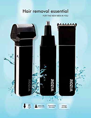 Rozia Premium Men's Rechargeable 3-in-1 Travel Electric Hair Clipper, Efficient Nose Trimmer & Handy
