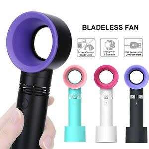 Portable Fan USB Rechargeable Bladeless Fan Handheld Mini Cooler No Leaf Handy Fan With 3speed