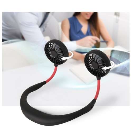 Wish Hands-free Neck Band Hanging USB Rechargeable Dual Fan Mini Air Cooler Summer Portable Neck Fa