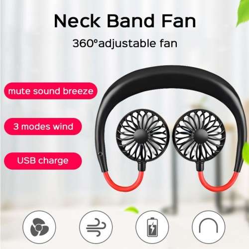 Wish Hands-free Neck Band Hanging USB Rechargeable Dual Fan Mini Air Cooler Summer Portable Neck Fa