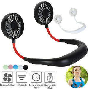 Wish Hands-free Neck Band Hanging USB Rechargeable Dual Fan Mini Air Cooler Summer Portable Neck Fa