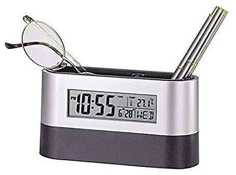 oval desk And Pen Stand With Digital Clock