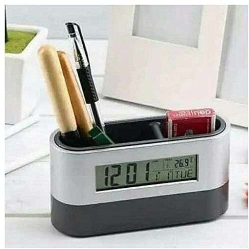 oval desk And Pen Stand With Digital Clock