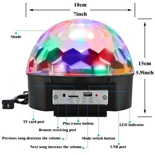 Light 9-Color LED Music Crystal Magic Ball Light MP3 USB Bluetooth Disco DJ Stage Light with Remote