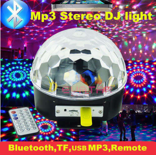 Light 9-Color LED Music Crystal Magic Ball Light MP3 USB Bluetooth Disco DJ Stage Light with Remote
