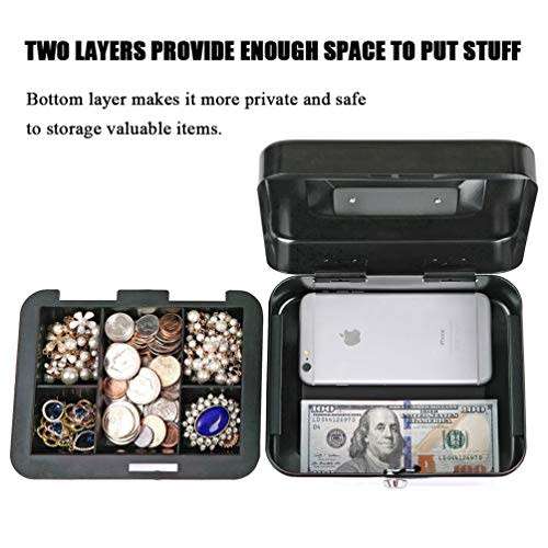 metal cash box Locking Medium Steel Cash Box with Money Tray,Lock Box.
