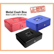 metal cash box Locking Medium Steel Cash Box with Money Tray,Lock Box.