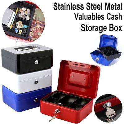 metal cash box Locking Medium Steel Cash Box with Money Tray,Lock Box.