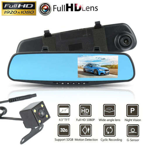 Car DVR Rear view Mirror Video Recroder 4.3" inch Car Camera Dual lens Cam night