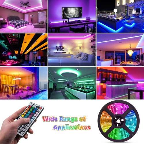3528 RGB LED Strip Light With Power Adapter 300 LEDs/5m DC12V High Lumen Ribbon Lamp24 Key IR Remote