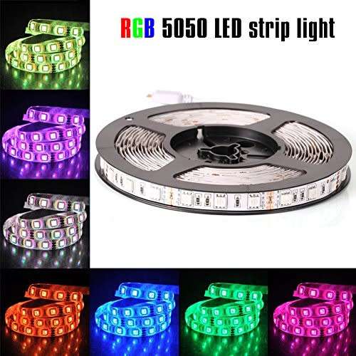 5M RGB Waterproof 5050 LED Strip Light 24 Key Remote Power Adapter DC12V forTV Home Wardrobe 16color