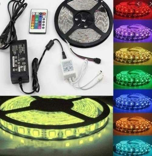 5M RGB Waterproof 5050 LED Strip Light 24 Key Remote Power Adapter DC12V forTV Home Wardrobe 16color