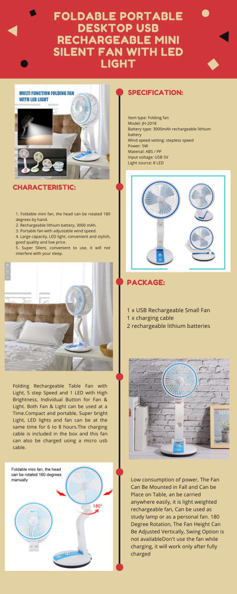 Rechargeable Multifunction Folding fan with LED light