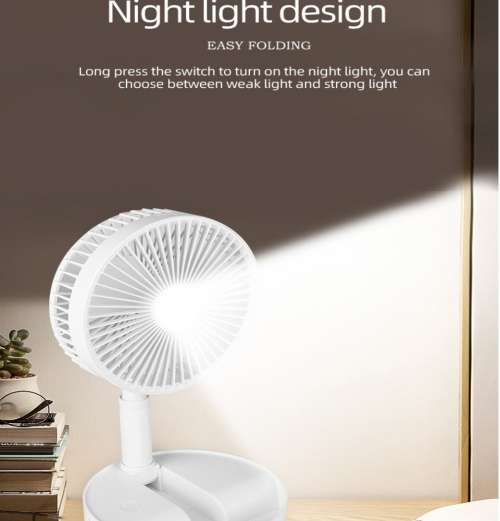 Portable Electric Fans Mini Desk Fans USB Rechargeable Fan 3-Speed 180 Fold with night light