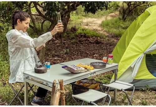 4-Person Folding Picnic Table with 4 Stools, 4 Feet Aluminum Table Chair Set Heights Adjustable,