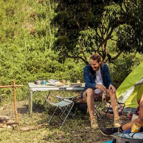 4-Person Folding Picnic Table with 4 Stools, 4 Feet Aluminum Table Chair Set Heights Adjustable,