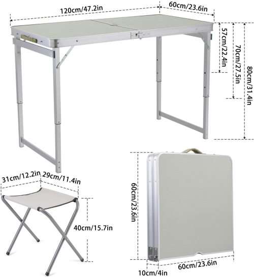 4-Person Folding Picnic Table with 4 Stools, 4 Feet Aluminum Table Chair Set Heights Adjustable,