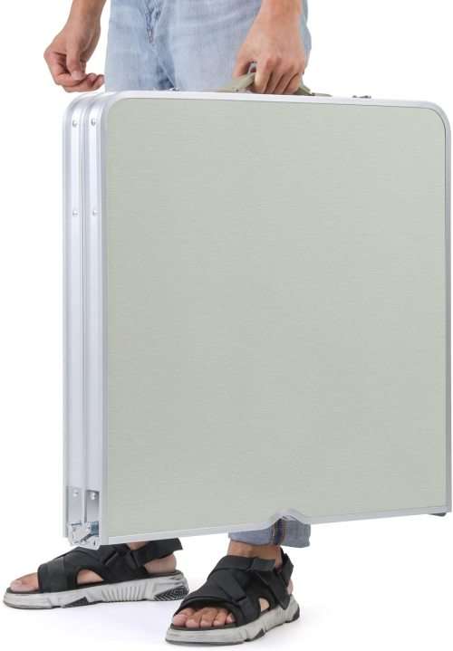 Portable Folding Aluminum Suitcase Table, Compact Camping Picnic Table with Umbrella Hole