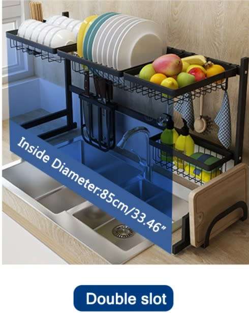 Dish Drain Rack Over Sink Dish Rack Drainer Shelf Kitchen Cutlery Holder Stainless Steel 85 cm size