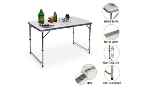 Portable Folding Aluminum Suitcase Table, Compact Camping Picnic Table with Umbrella Hole
