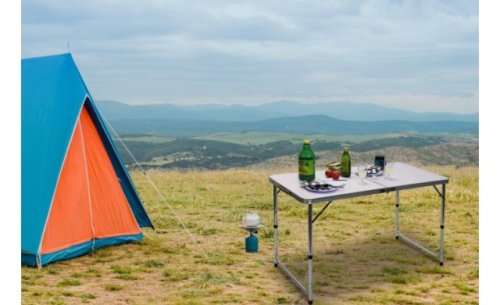 Portable Folding Aluminum Suitcase Table, Compact Camping Picnic Table with Umbrella Hole