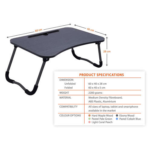 Portable Laptop Table with Cup and Tablet Holder