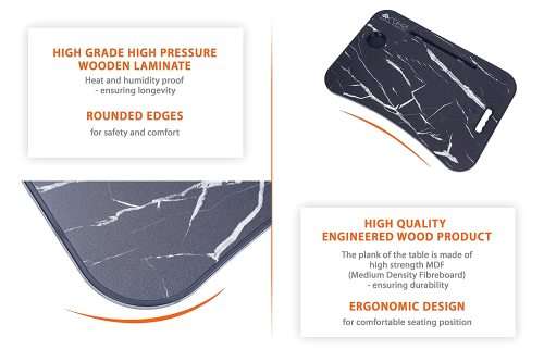 MARBLE BLACK WOOD Portable Laptop Table with Cup and Tablet Holder