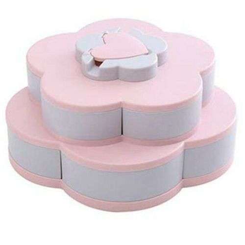 DOUBLE LAYER ROTATING SNACK BOX DRIED FRUIT PLATE ROTARY CANDY STORAGE PHONE HOLDER 10 COMPARTMENTS